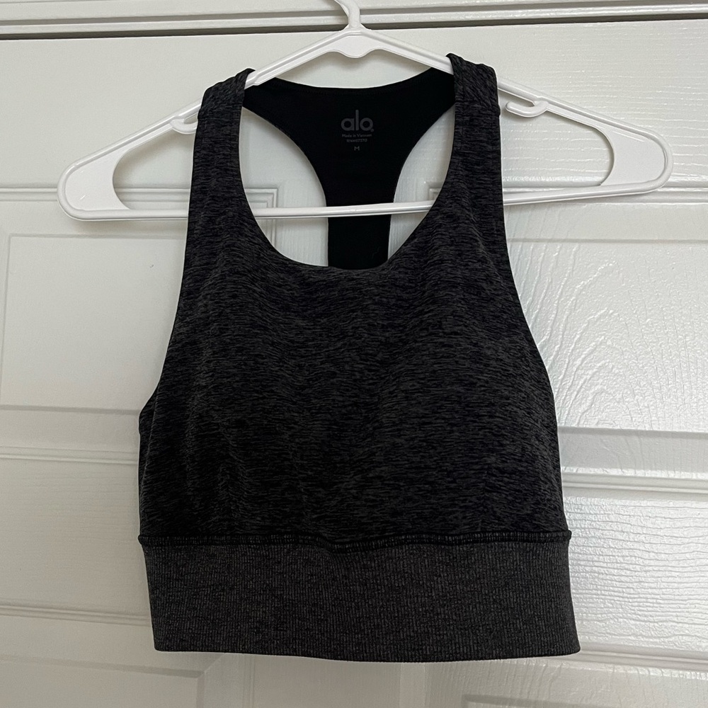 ALO Yoga Dark Charcoal Heather Racerback Sports Bra